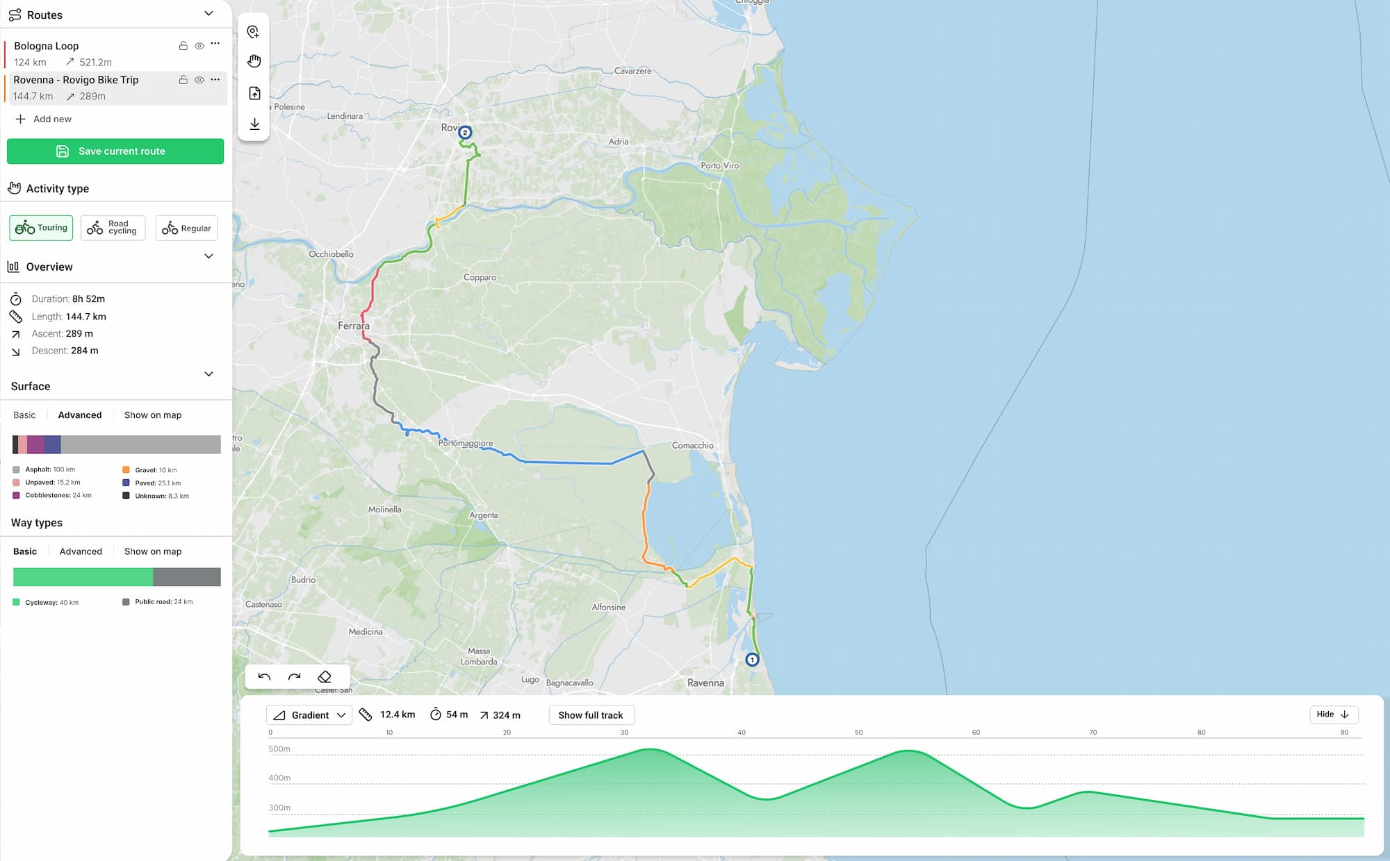 Traili Map route planning interface